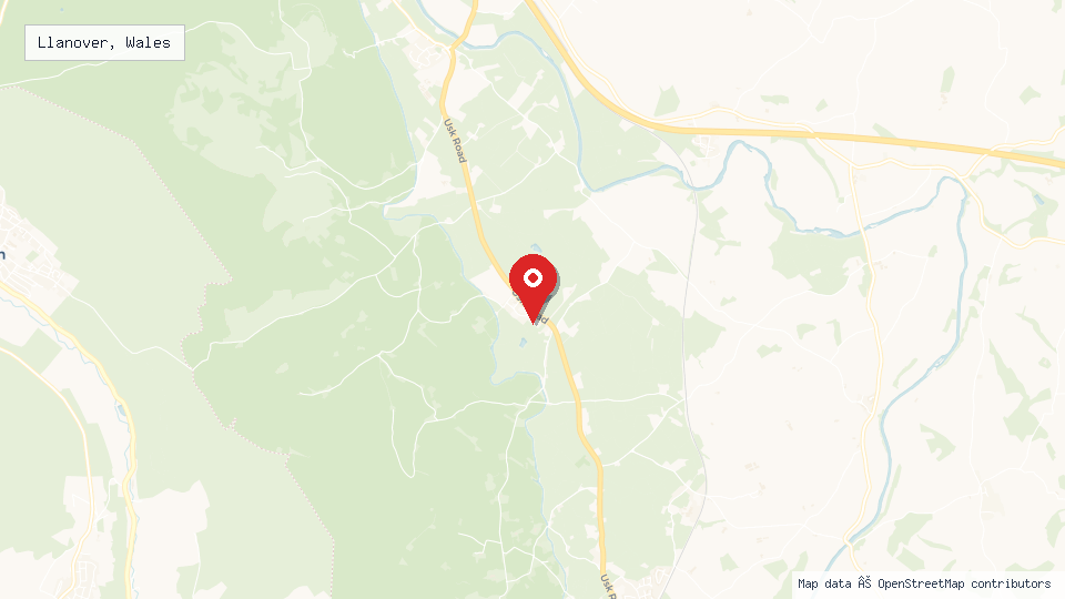 Street map of Llanover, Wales with location pin