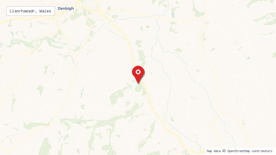 Street map of Llanrhaeadr, Wales with location pin