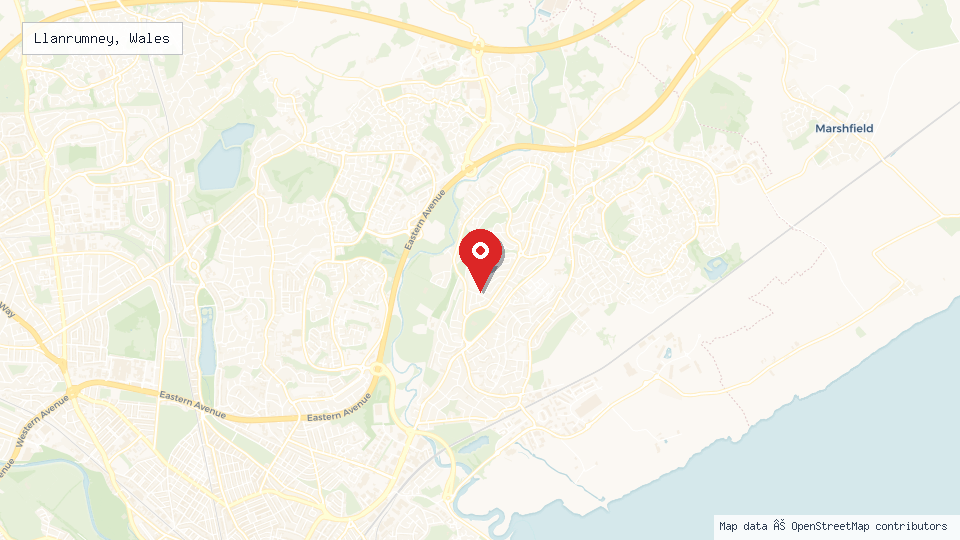 Street map of Llanrumney, Wales with location pin