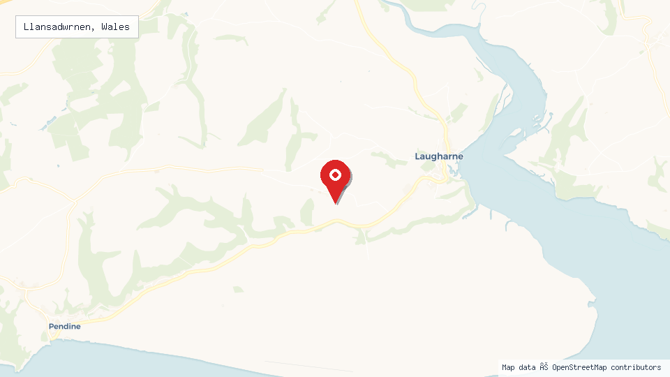 Street map of Llansadwrnen, Wales with location pin