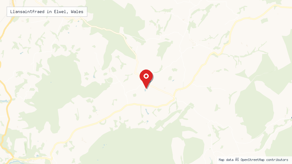 Street map of Llansaintfraed in Elwel, Wales with location pin