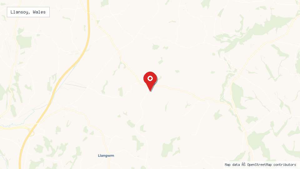 Street map of Llansoy, Wales with location pin