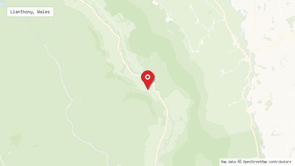 Street map of Llanthony, Wales with location pin