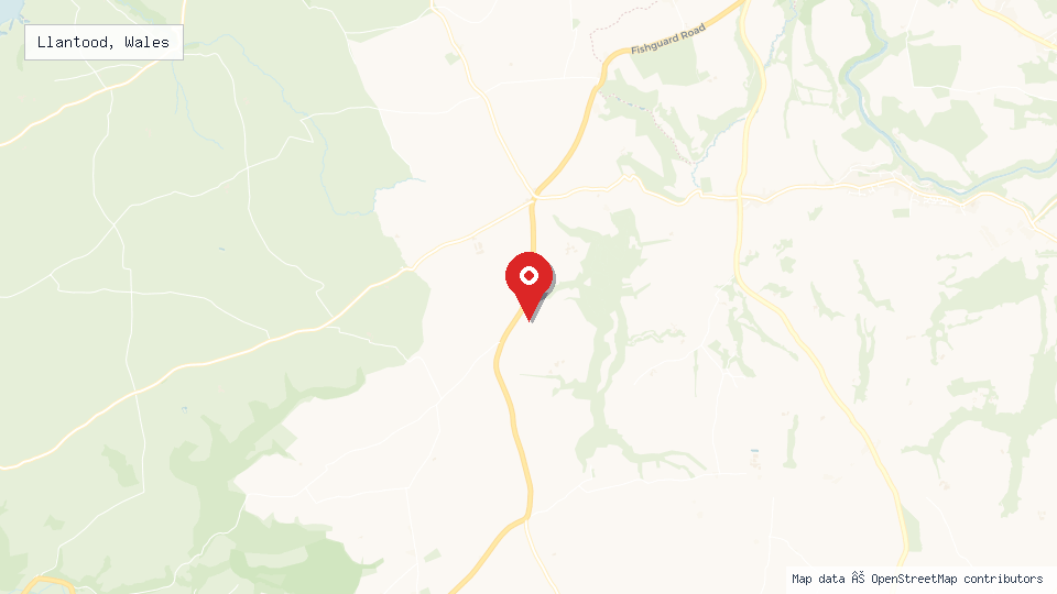 Street map of Llantood, Wales with location pin
