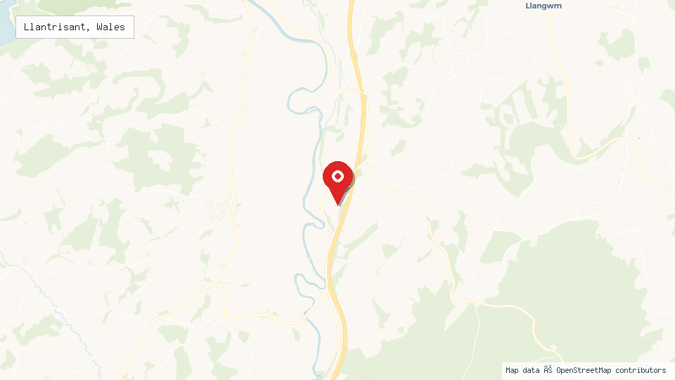 Street map of Llantrisant, Wales with location pin