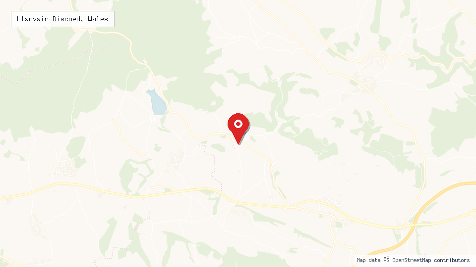 Street map of Llanvair-Discoed, Wales with location pin