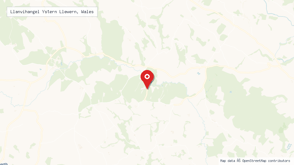 Street map of Llanvihangel Ystern Llewern, Wales with location pin