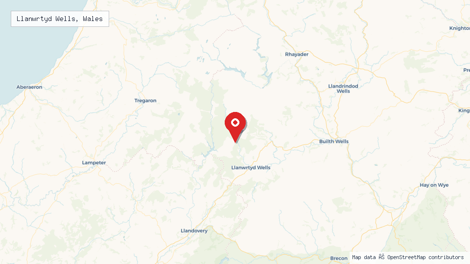 Street map of Llanwrtyd Wells, Wales with location pin