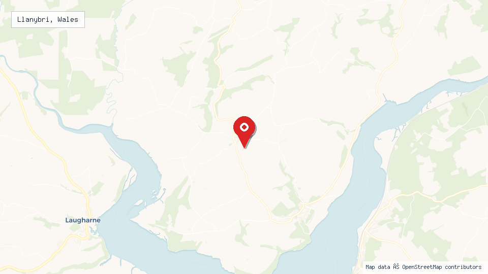 Street map of Llanybri, Wales with location pin