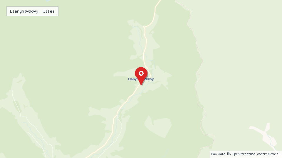 Street map of Llanymawddwy, Wales with location pin