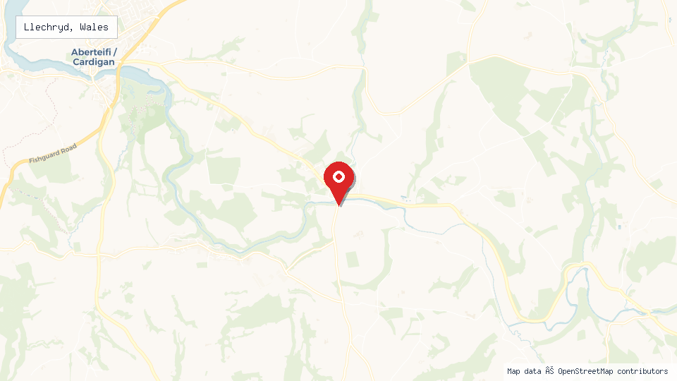 Street map of Llechryd, Wales with location pin