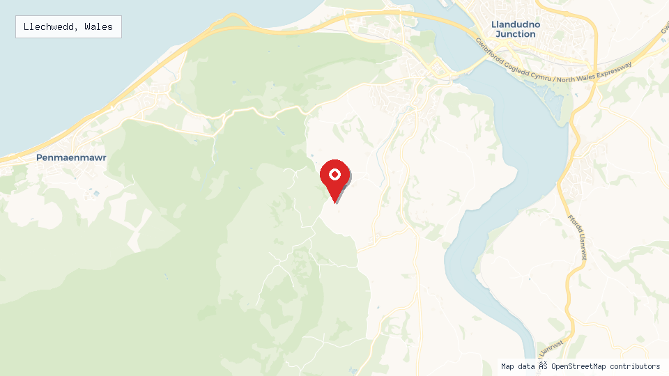 Street map of Llechwedd, Wales with location pin