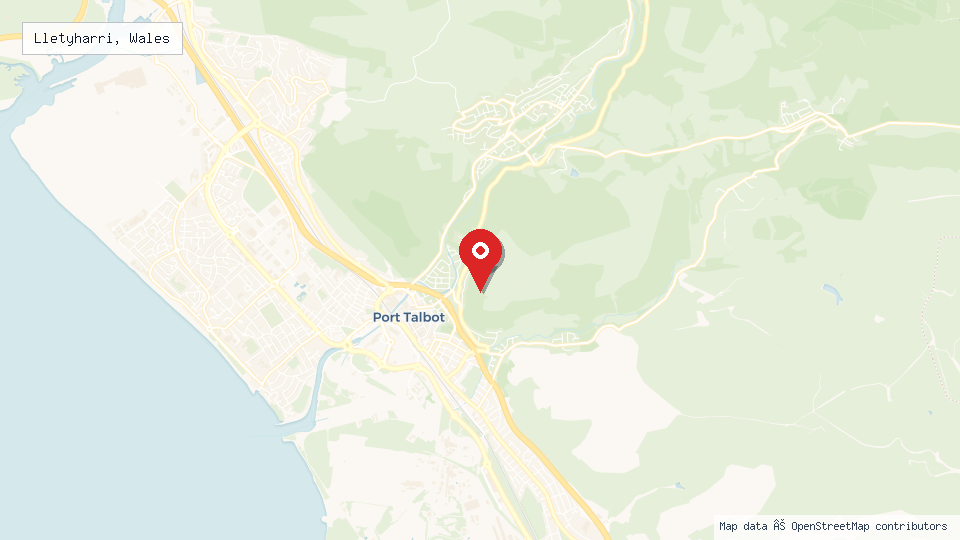 Street map of Lletyharri, Wales with location pin