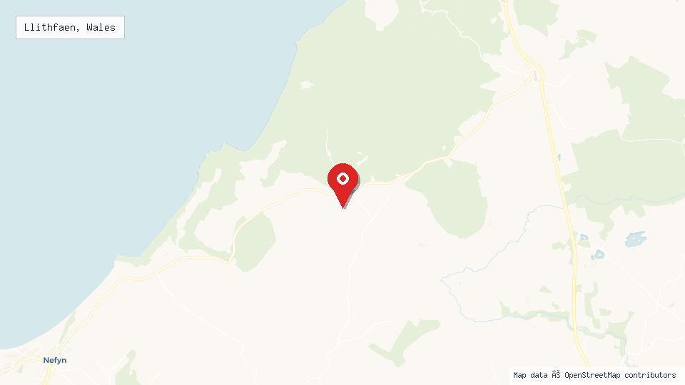 Street map of Llithfaen, Wales with location pin