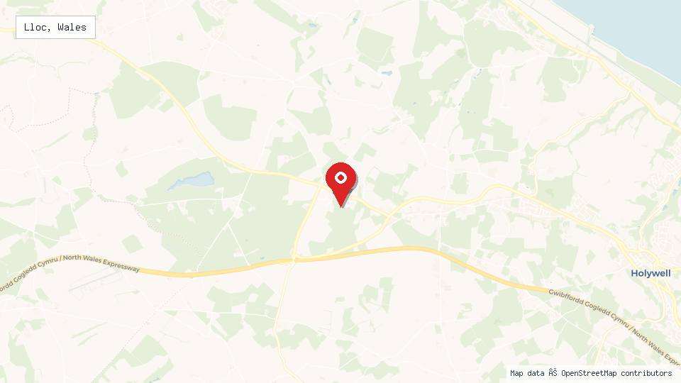 Street map of Lloc, Wales with location pin