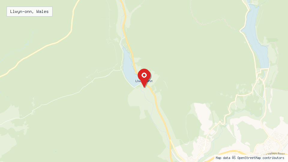 Street map of Llwyn-onn, Wales with location pin