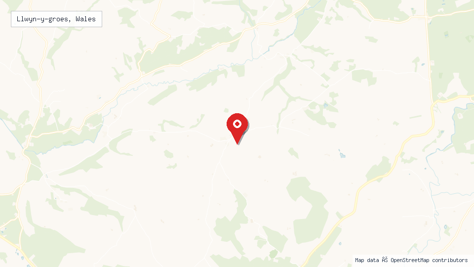 Street map of Llwyn-y-groes, Wales with location pin
