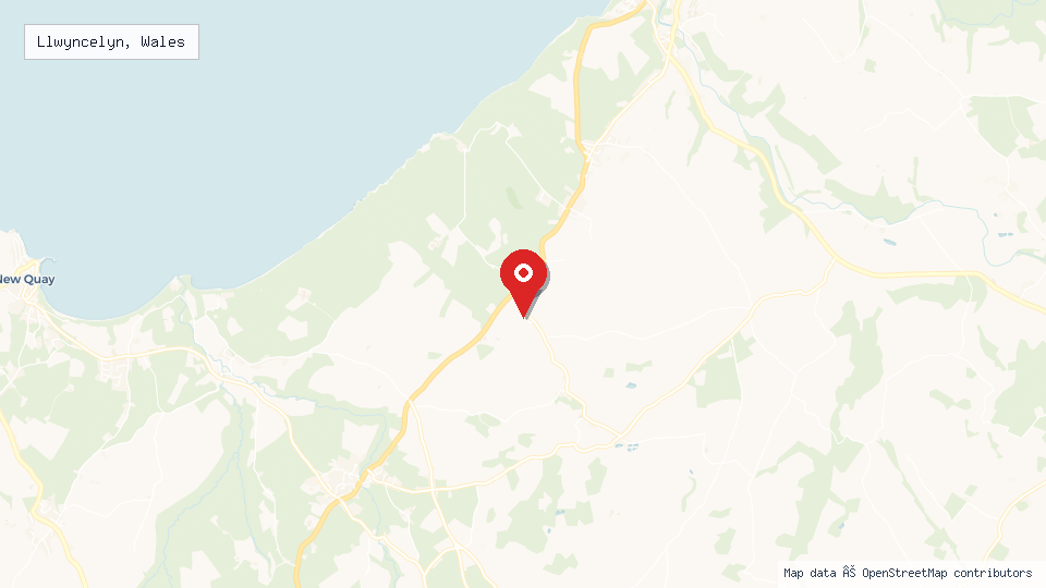 Street map of Llwyncelyn, Wales with location pin