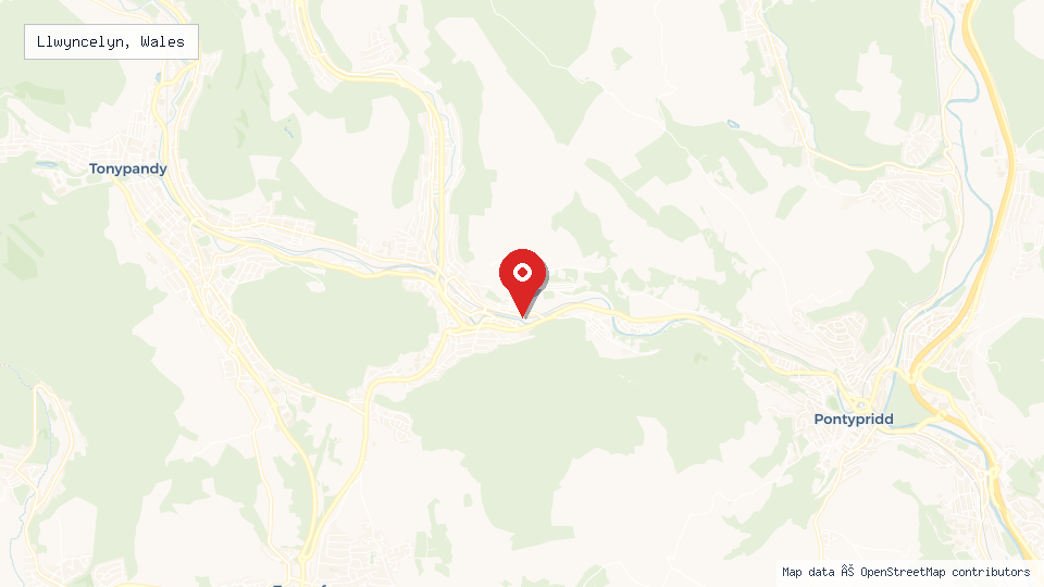 Street map of Llwyncelyn, Wales with location pin