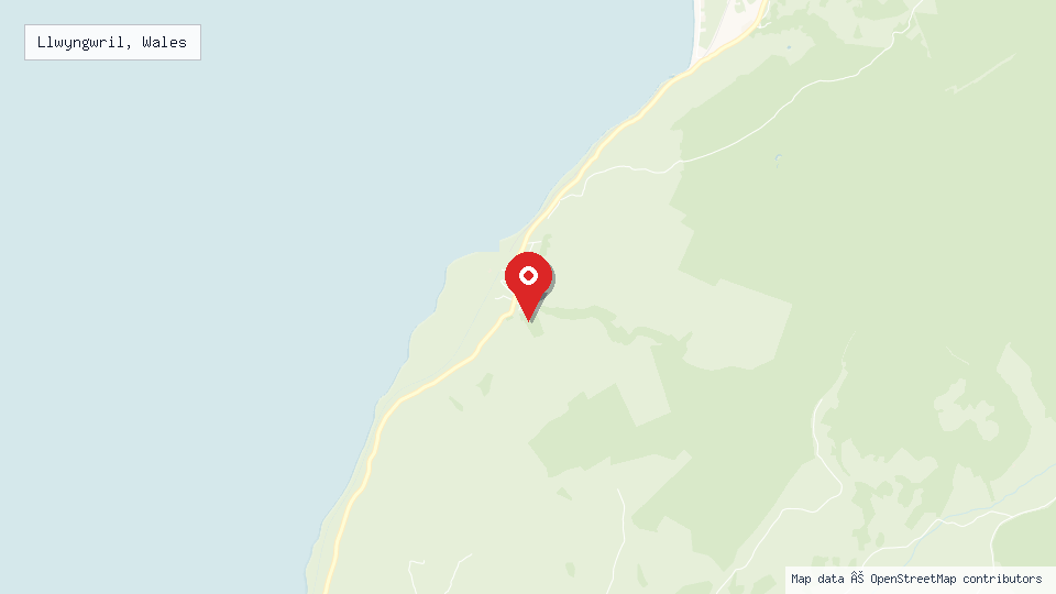 Street map of Llwyngwril, Wales with location pin