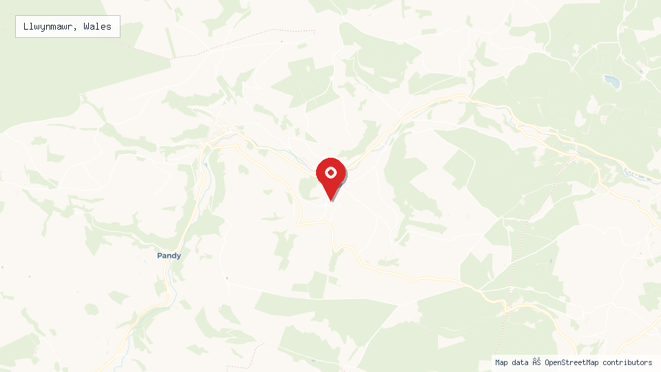 Street map of Llwynmawr, Wales with location pin