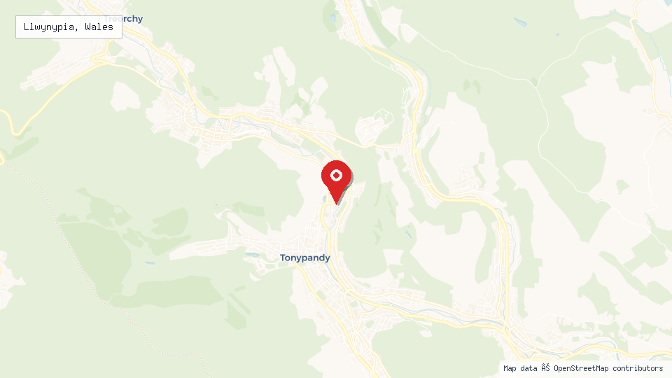 Street map of Llwynypia, Wales with location pin