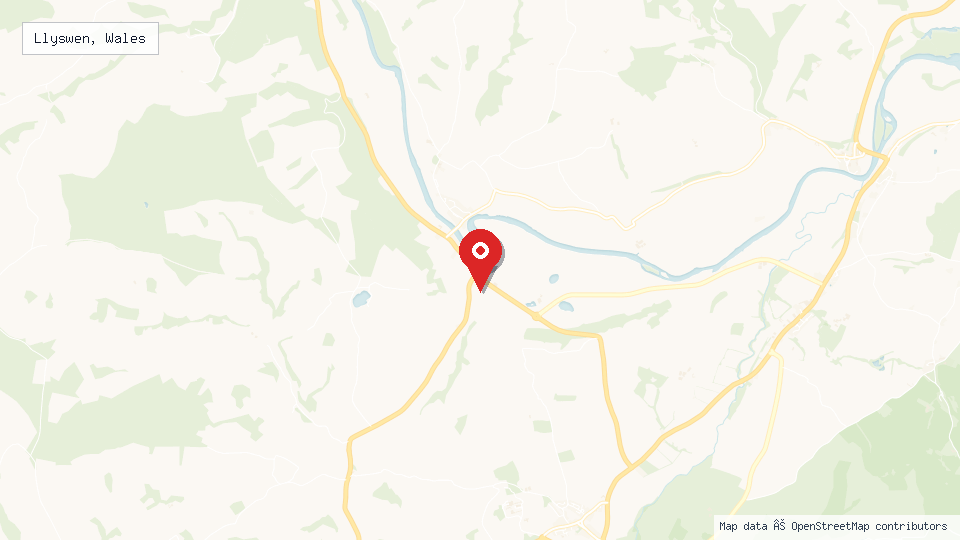 Street map of Llyswen, Wales with location pin