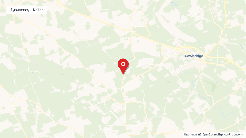 Street map of Llysworney, Wales with location pin