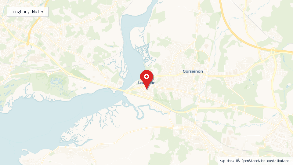 Street map of Loughor, Wales with location pin