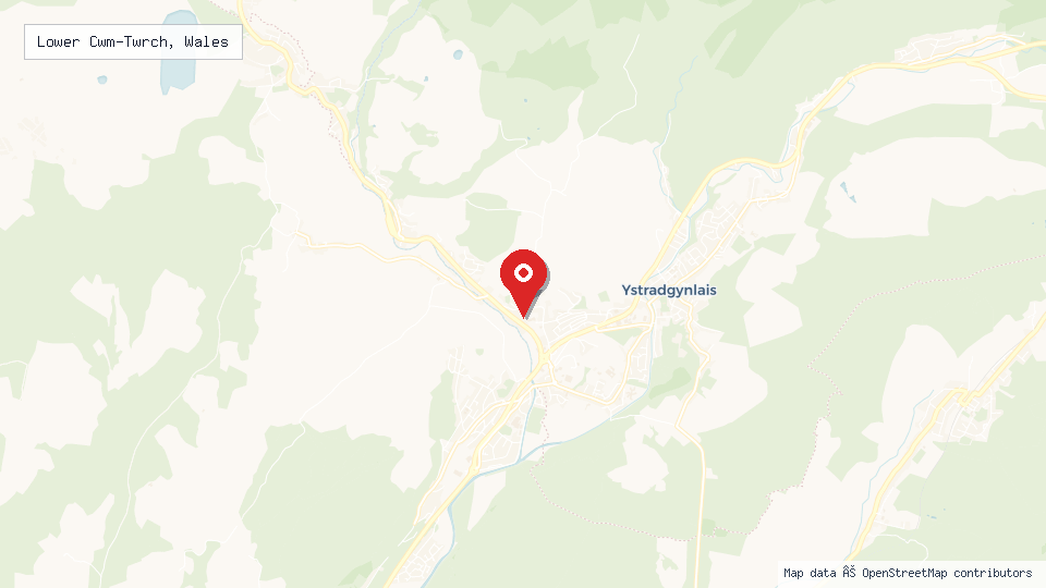 Street map of Lower Cwm-Twrch, Wales with location pin