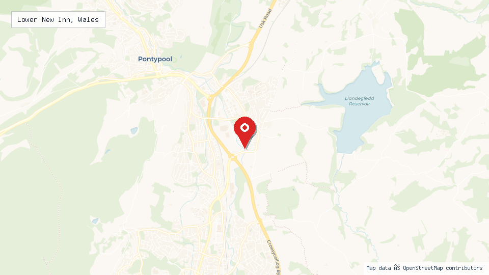Street map of Lower New Inn, Wales with location pin