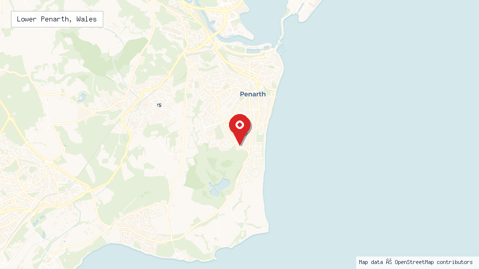Street map of Lower Penarth, Wales with location pin