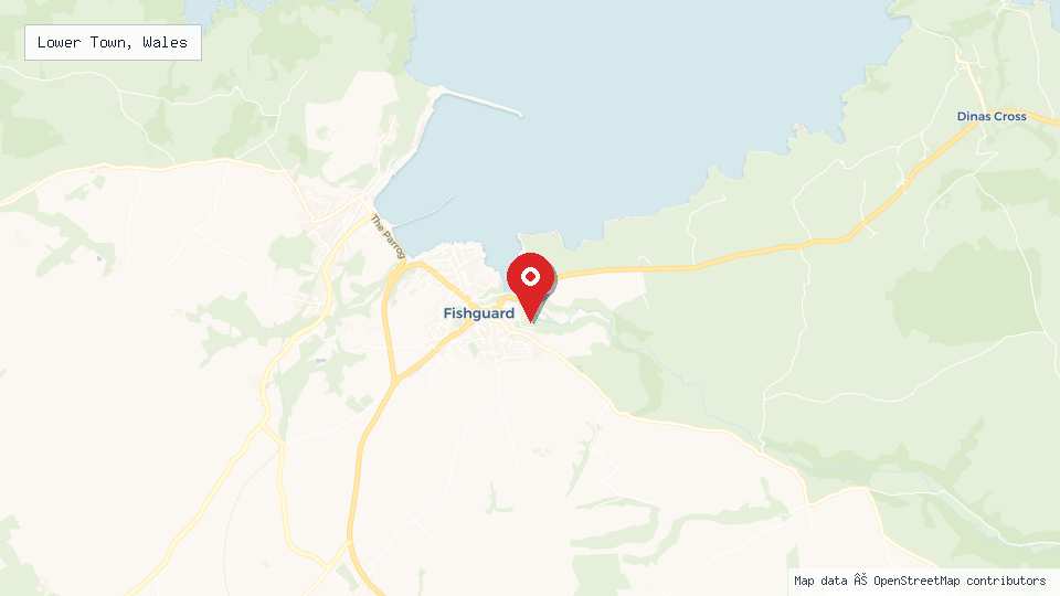 Street map of Lower Town, Wales with location pin