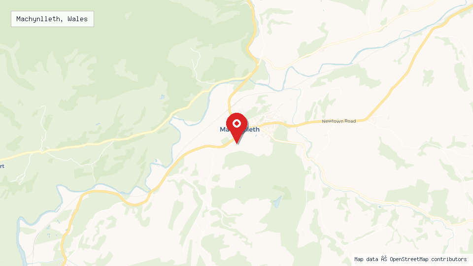 Street map of Machynlleth, Wales with location pin