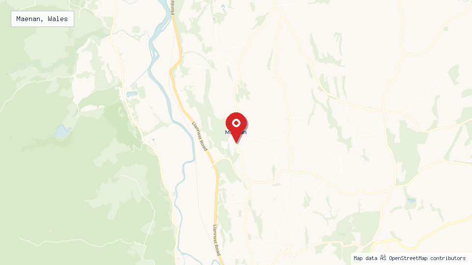 Street map of Maenan, Wales with location pin