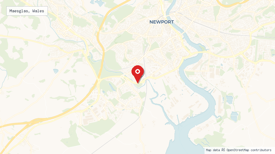 Street map of Maesglas, Wales with location pin