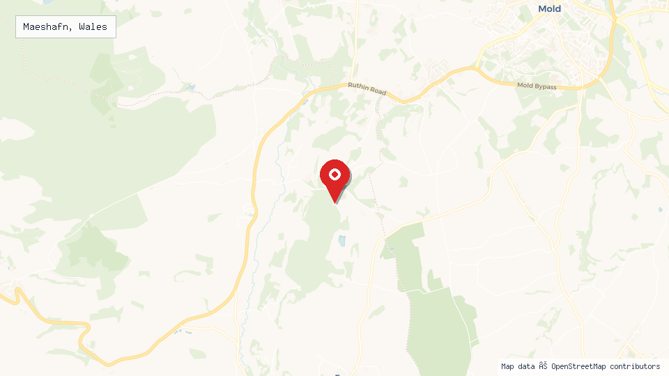 Street map of Maeshafn, Wales with location pin