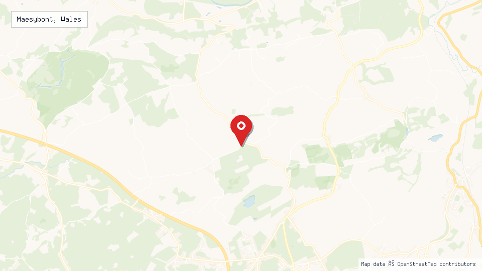 Street map of Maesybont, Wales with location pin