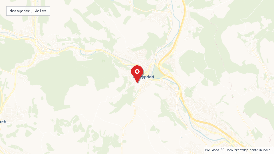 Street map of Maesycoed, Wales with location pin