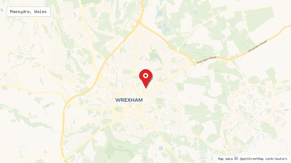 Street map of Maesydre, Wales with location pin