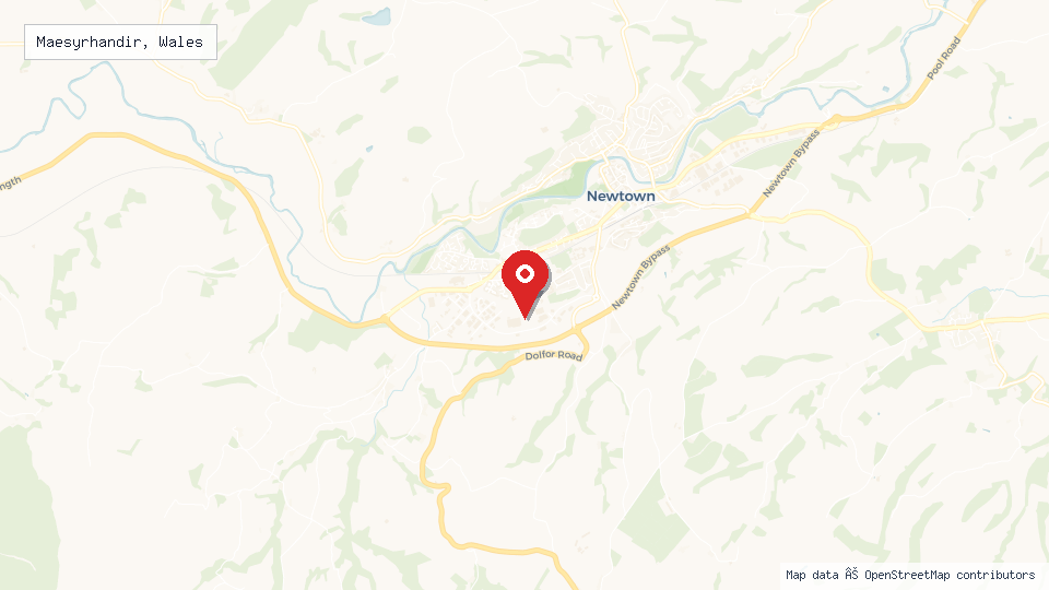 Street map of Maesyrhandir, Wales with location pin