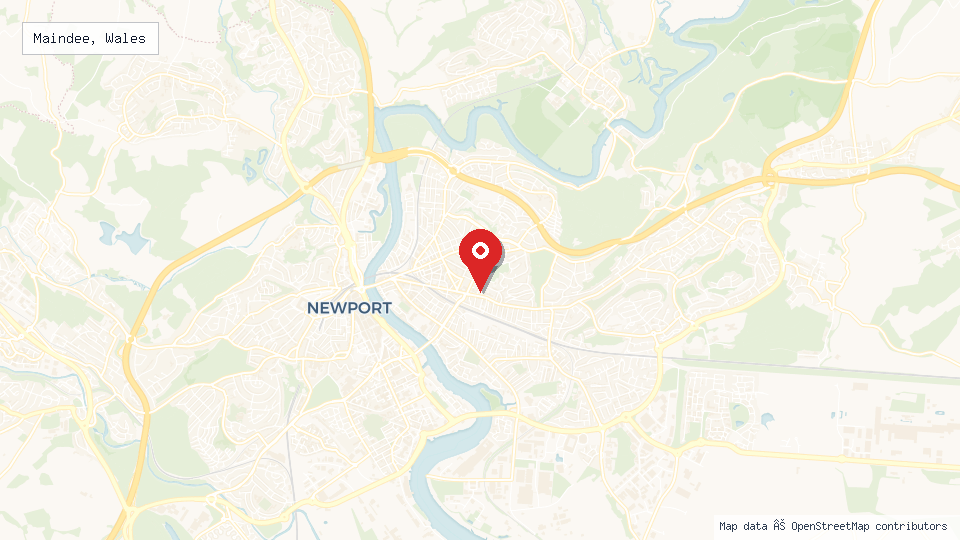 Street map of Maindee, Wales with location pin