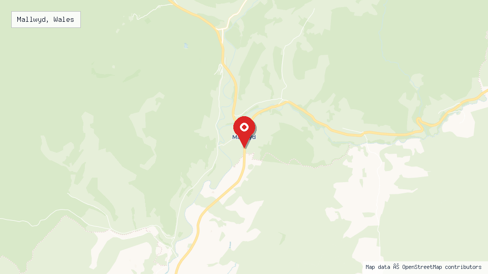Street map of Mallwyd, Wales with location pin