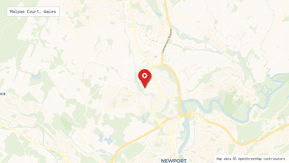Street map of Malpas Court, Wales with location pin