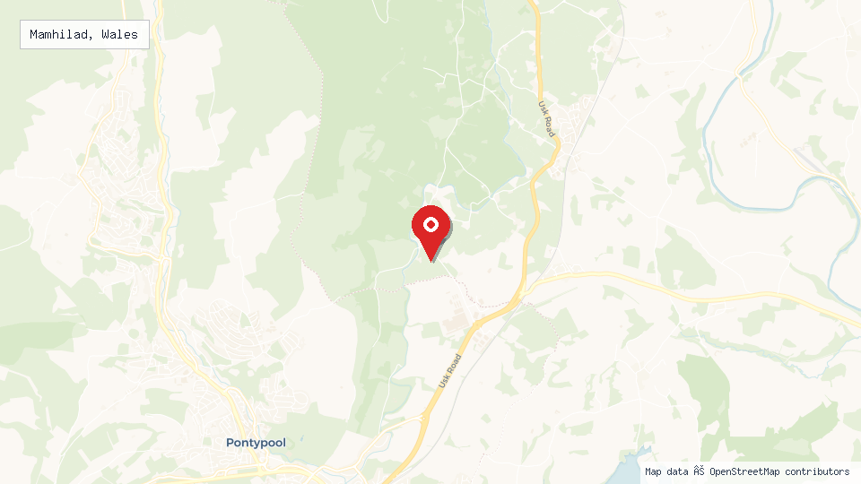 Street map of Mamhilad, Wales with location pin