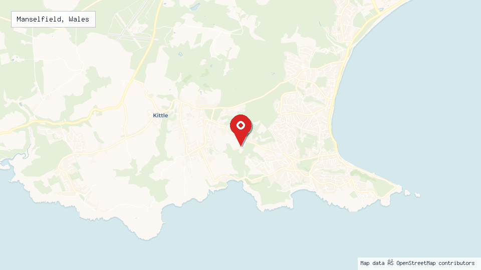 Street map of Manselfield, Wales with location pin