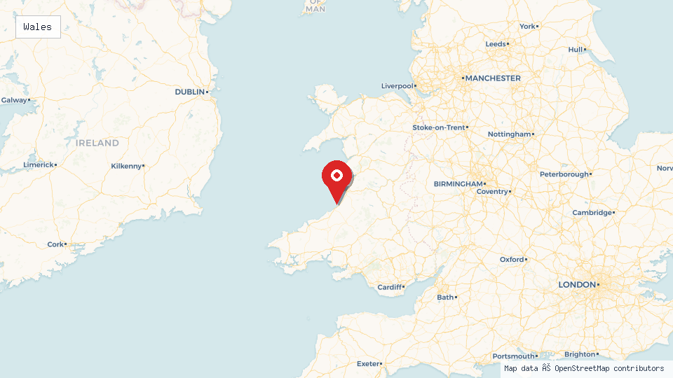 Street map of Wales with location pin