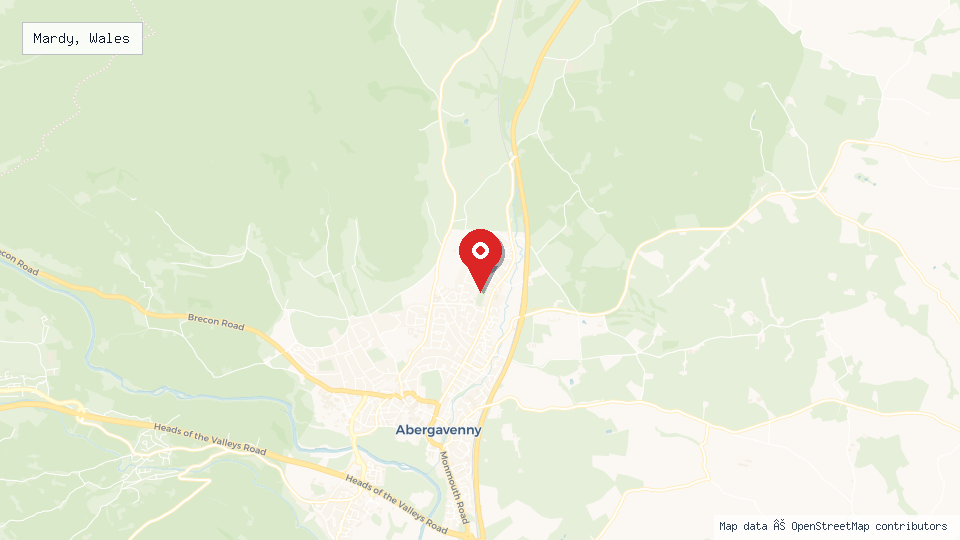 Street map of Mardy, Wales with location pin