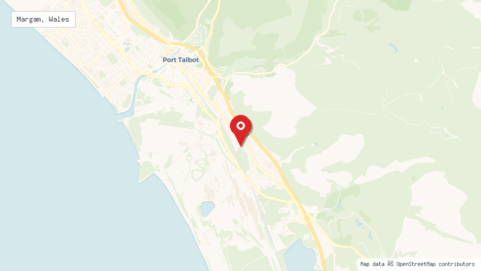 Street map of Margam, Wales with location pin