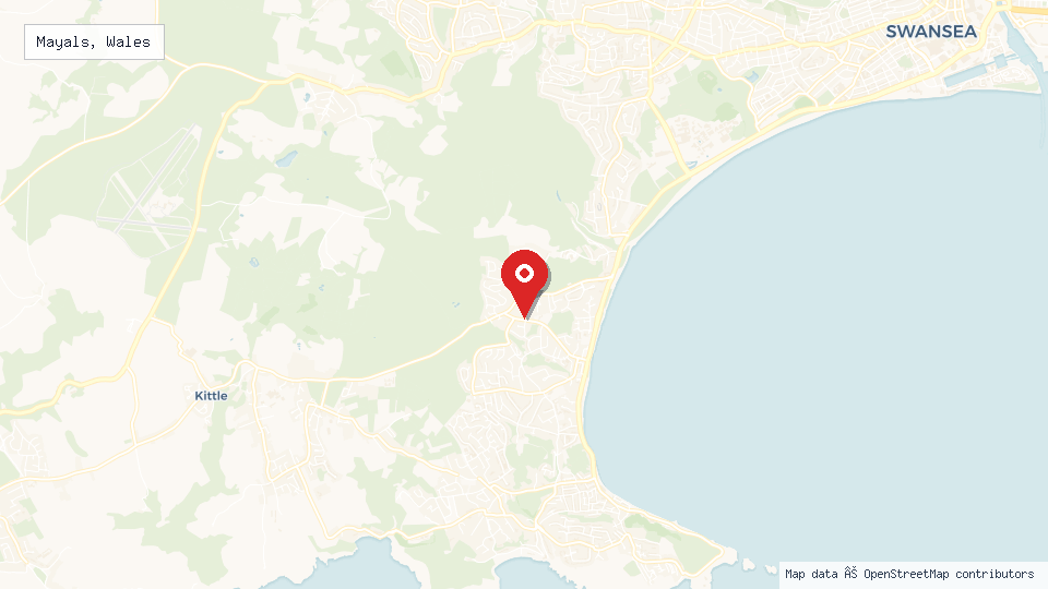 Street map of Mayals, Wales with location pin
